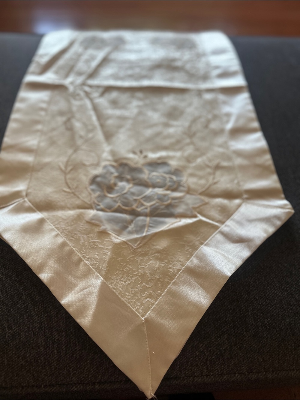 Elegant Ivory Satin Table Runner with Floral Embroidery - Qty: 3 (70 Inches)